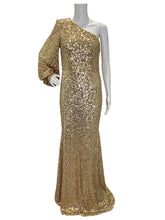 Load image into Gallery viewer, NWT Sequined One Shoulder Trumpet Gown