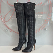 Load image into Gallery viewer, Leather Lace Up Braided Toe Over the Knee Boots Retail $2995
