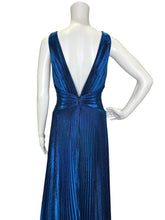 Load image into Gallery viewer, NWT Blue Metallic Pleated V-Neck Maxi