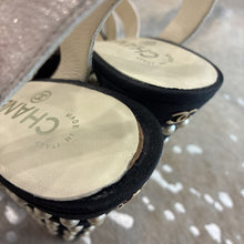 Load image into Gallery viewer, Crumpled Calfskin Grosgrain Pearl Wedge Sandals