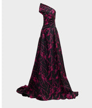 Load image into Gallery viewer, NWT Floral Fil Coupe Draped Gown