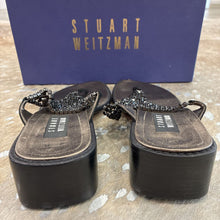 Load image into Gallery viewer, Leather Rhinestone Thong Sandal