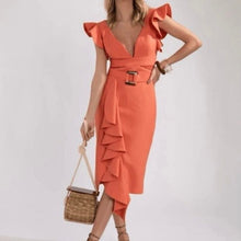 Load image into Gallery viewer, Belted Ruffle Sleeve Dress