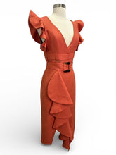 Load image into Gallery viewer, Belted Ruffle Sleeve Dress