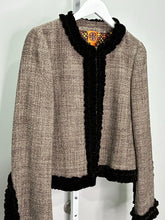 Load image into Gallery viewer, Tweed Velvet Trim Collarless Jacket
