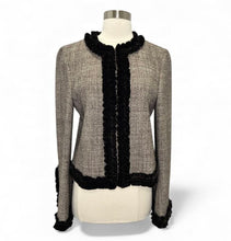 Load image into Gallery viewer, Tweed Velvet Trim Collarless Jacket