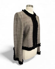 Load image into Gallery viewer, Tweed Velvet Trim Collarless Jacket