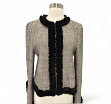 Load image into Gallery viewer, Tweed Velvet Trim Collarless Jacket