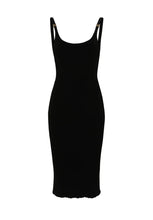 Load image into Gallery viewer, Ribbed Backless Metal Logo Midi Dress
