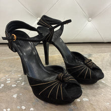 Load image into Gallery viewer, Suede Knot Peep Toe Platform Heels