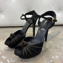 Load image into Gallery viewer, Suede Knot Peep Toe Platform Heels
