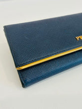 Load image into Gallery viewer, Saffiano Leather Metal Bar Continental Flap Wallet