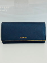 Load image into Gallery viewer, Saffiano Leather Metal Bar Continental Flap Wallet