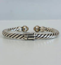 Load image into Gallery viewer, 925 Sterling Silver & 18K Gold Twisted Rope Hinged Bangle