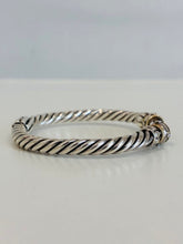 Load image into Gallery viewer, 925 Sterling Silver & 18K Gold Twisted Rope Hinged Bangle