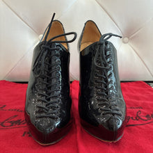 Load image into Gallery viewer, Patent Leather Christ 100 Lace Up Booties