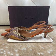 Load image into Gallery viewer, Slingback Snakeskin Kitten Heels