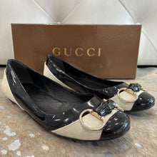 Load image into Gallery viewer, Patent Leather and Suede Bamboo Horsebit Ballet Flats