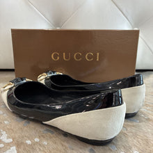 Load image into Gallery viewer, Patent Leather and Suede Bamboo Horsebit Ballet Flats