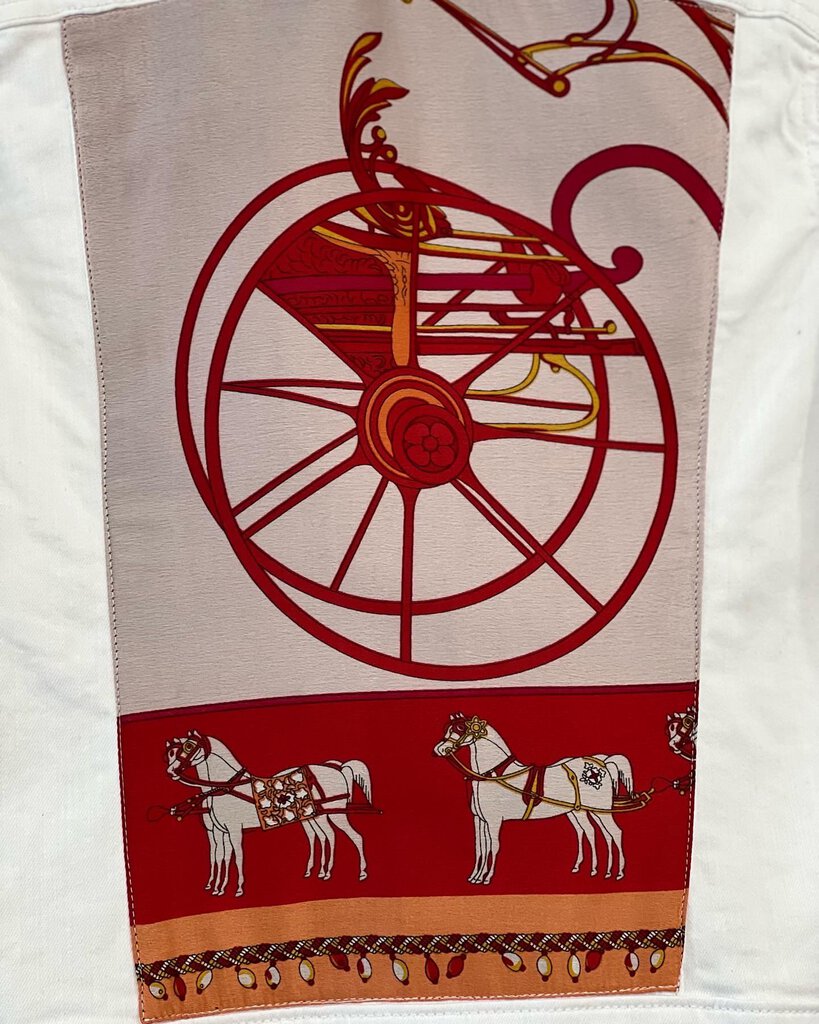 AUTHENTIC Hermes Silk Scarf Coupe De Gala 90 Rose Upcycled Denim