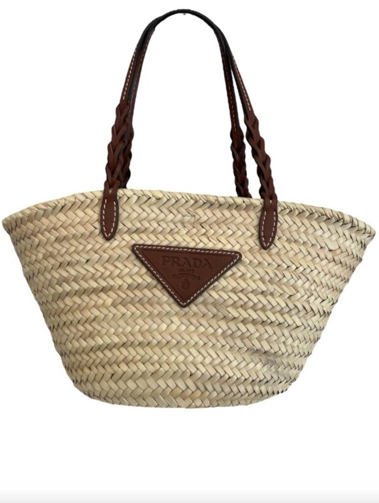 Palmitto Vitello Woven Braided Large Basket Tote Bag Naturale
