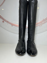 Load image into Gallery viewer, Lambskin &quot;Sock&quot; Knee High Patent Cap Riding Boot Retail 1300
