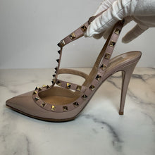 Load image into Gallery viewer, Patent Nappa Rockstud Ankle Strap 100mm Pumps Retail 1190
