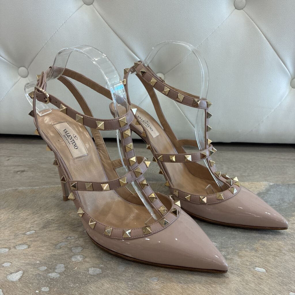 Patent Nappa Rockstud Ankle Strap 100mm Pumps Retail 1190