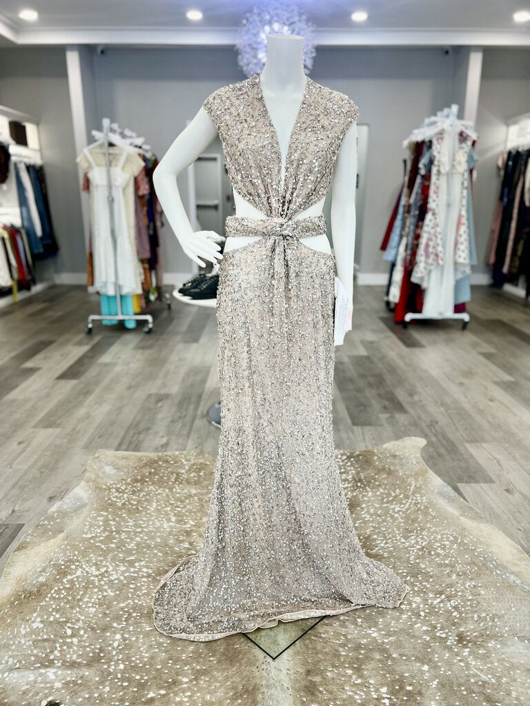 NWT Sequined Cap Sleeveless Plunge Neck Cutout