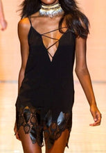 Load image into Gallery viewer, SS2013 Runway Leather Lace Trim Open Back Mini Dress
