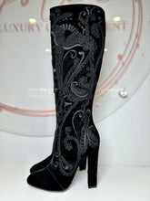 Load image into Gallery viewer, Cord Embroidered Velvet Knee Boot
