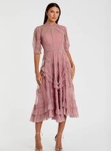 Load image into Gallery viewer, High Neck Puff Sleeve Ruffle Tiered Dress
