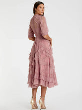 Load image into Gallery viewer, High Neck Puff Sleeve Ruffle Tiered Dress
