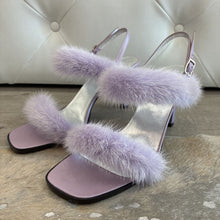 Load image into Gallery viewer, Vintage Fur Kitten Heels Sandals
