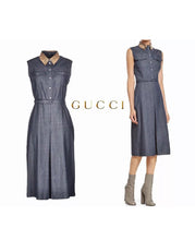 Load image into Gallery viewer, Resort 2015 Denim Midi Dress Python Collar
