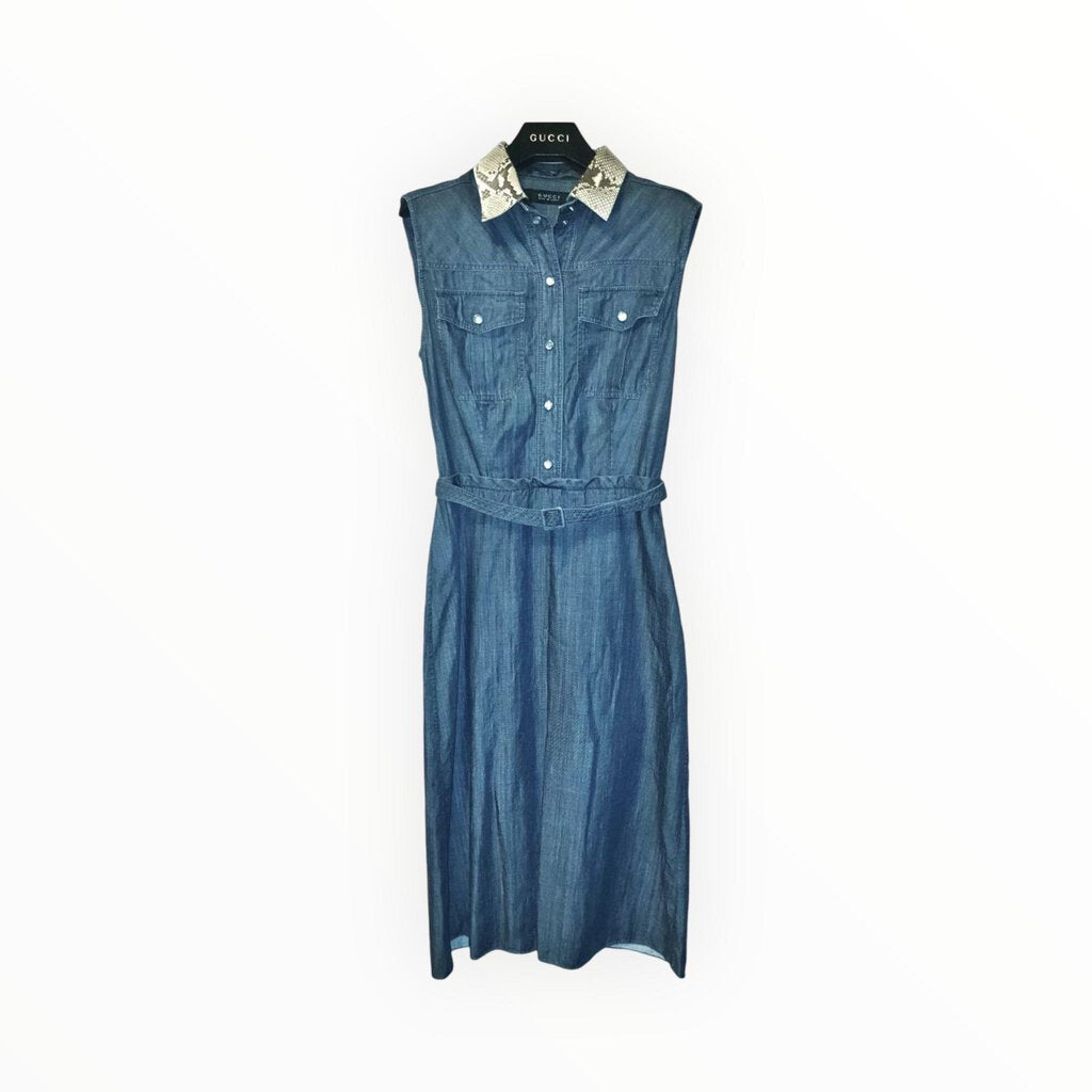 Resort 2015 Denim Midi Dress Python Collar