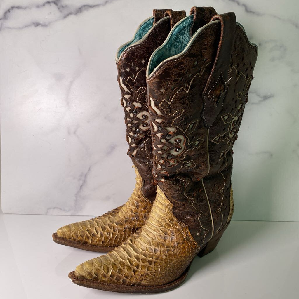Circle G Python & Studs Snip Toe Western Boots