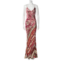 Load image into Gallery viewer, 2000S Floral and Striped Silk Slip Gown
