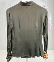 Load image into Gallery viewer, 2005 Olive Green and Leopard Silk Button Top

