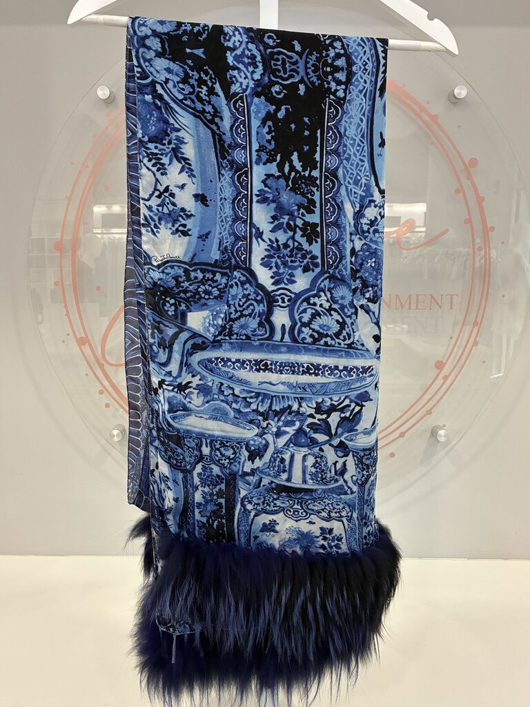 Floral and Paisley Silk and Fox Fur Scarf