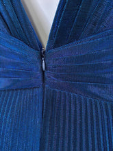 Load image into Gallery viewer, NWT Blue Metallic Pleated V-Neck Maxi
