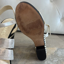 Load image into Gallery viewer, Crumpled Calfskin Grosgrain Pearl Wedge Sandals
