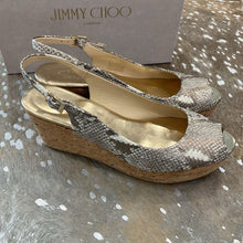 Load image into Gallery viewer, Metallic Snakeskin Cork Slingback Wedges
