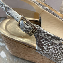 Load image into Gallery viewer, Metallic Snakeskin Cork Slingback Wedges
