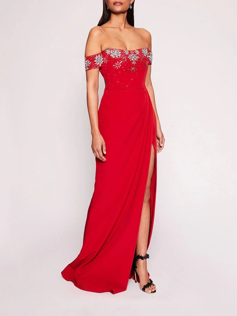 NWT Off-The-Shoulder Jeweled Gown