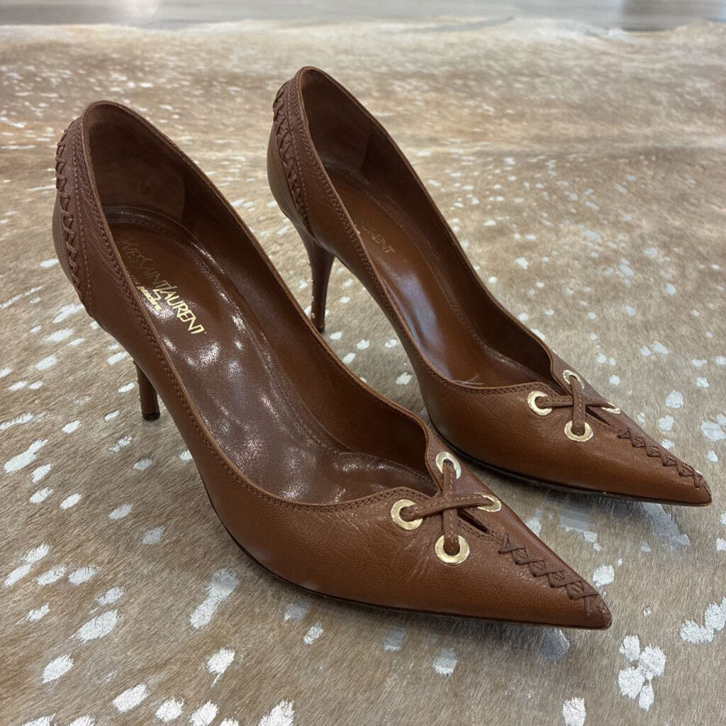 Leather Cross Stitch Studded Heels
