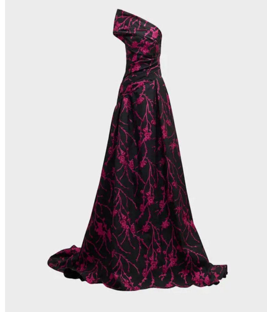 NWT Floral Fil Coupe Draped Gown