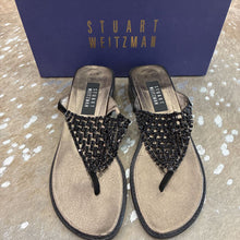 Load image into Gallery viewer, Leather Rhinestone Thong Sandal
