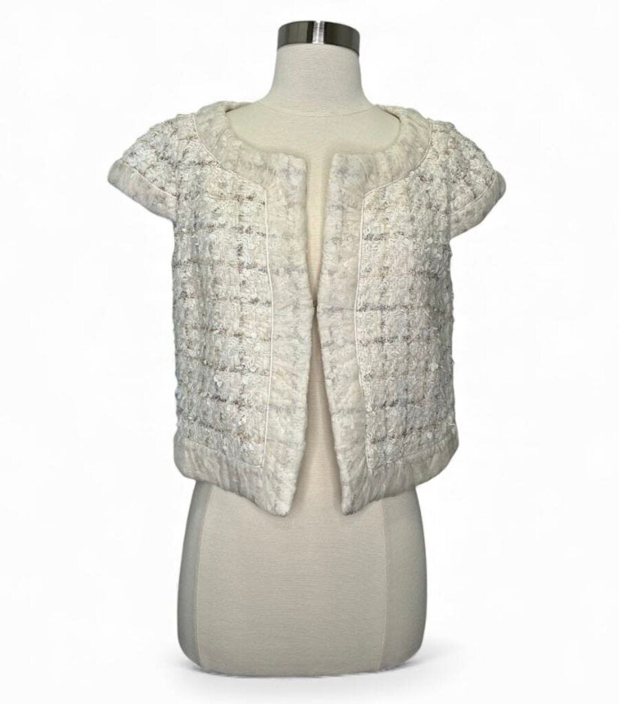 Tweed Short-Sleeve Jacket Textured Boucle Couture Style
