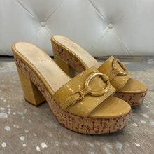 Load image into Gallery viewer, Patent Leather Buckle Detail Cork Platform Slides
